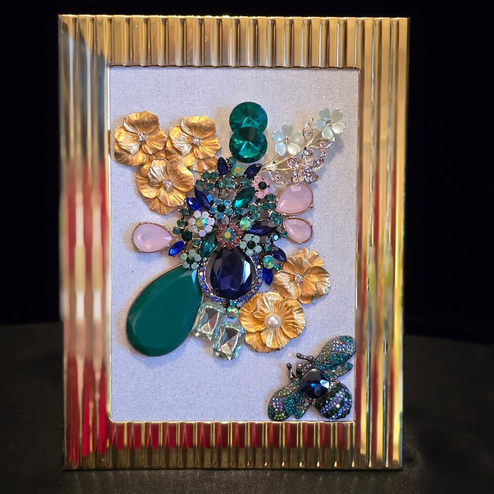 Hand Crafted Framed Jewelry Art 6.5"W x 8.5"H